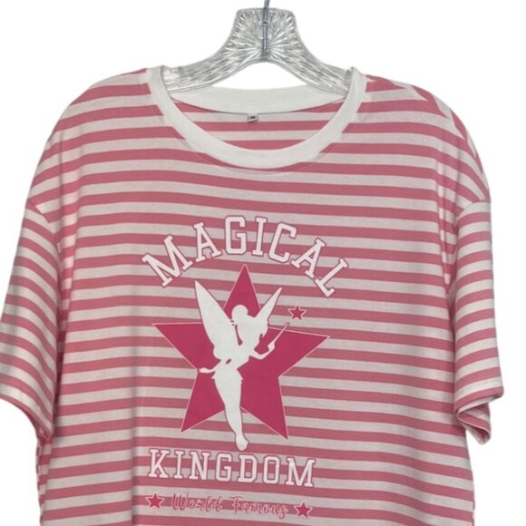 Magical Kingdom Striped Tshirt Womens Pink White Tinkerbell - Picture 3 of 9
